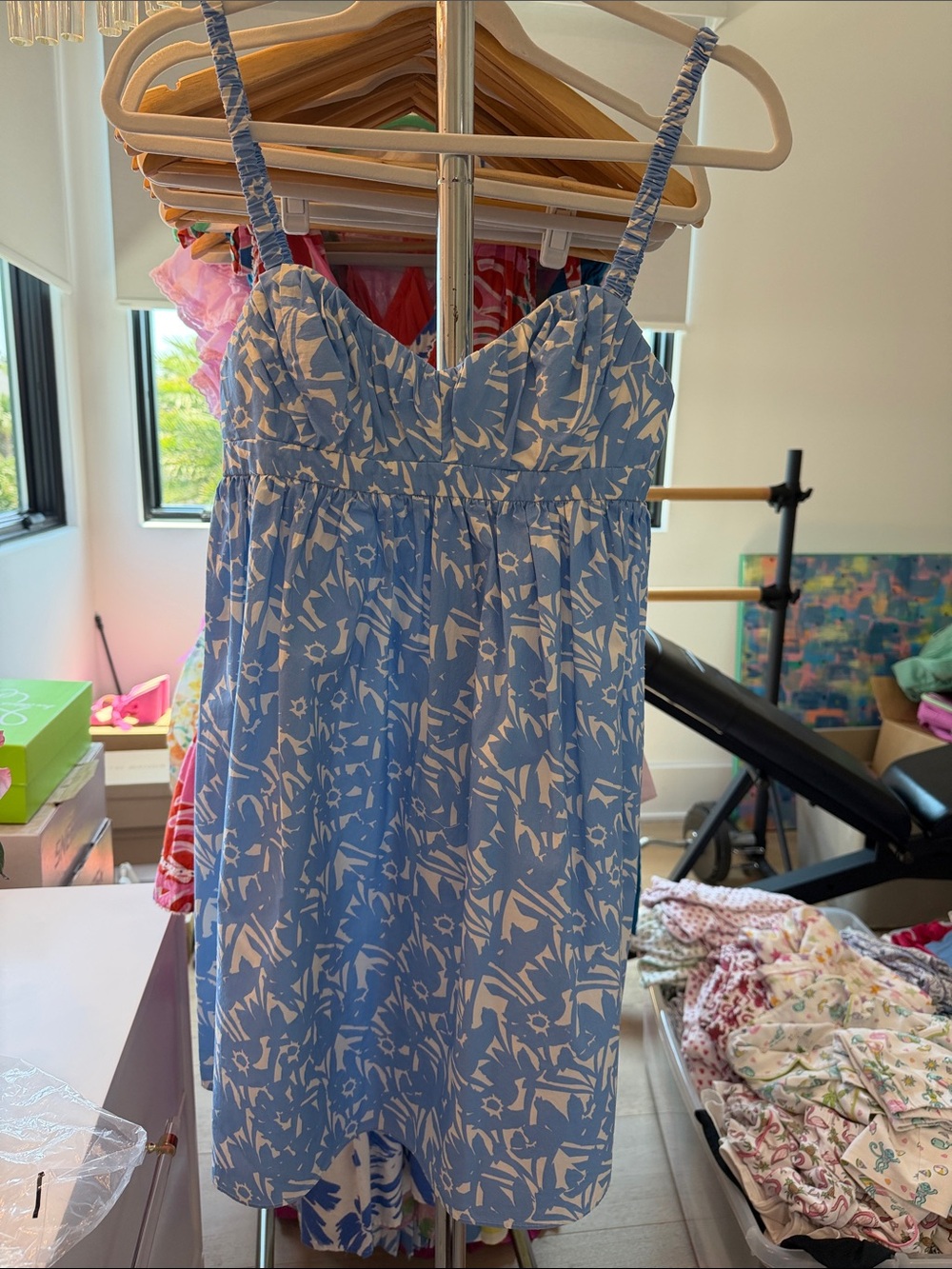 Amanda Uprichard Blue and White Floral Chemise Dress